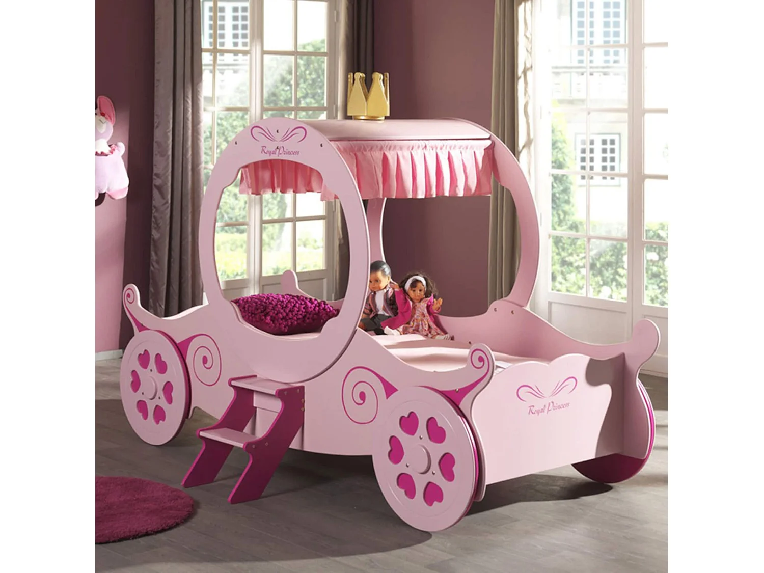 Lit enfant Calèche Rose 90x200