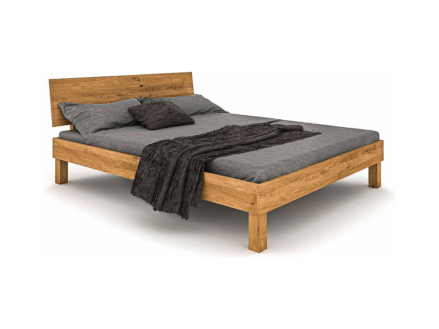 Lit avec pieds carrés et tête de lit en chêne massif clair 160x200 - LT36004