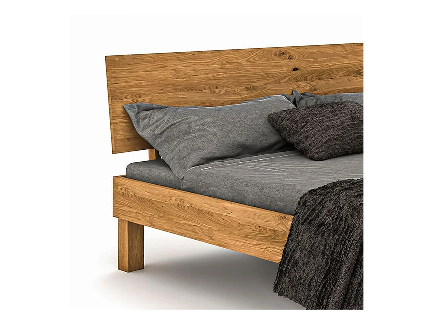 Lit avec pieds carrés et tête de lit en chêne massif clair 160x200 - LT36004