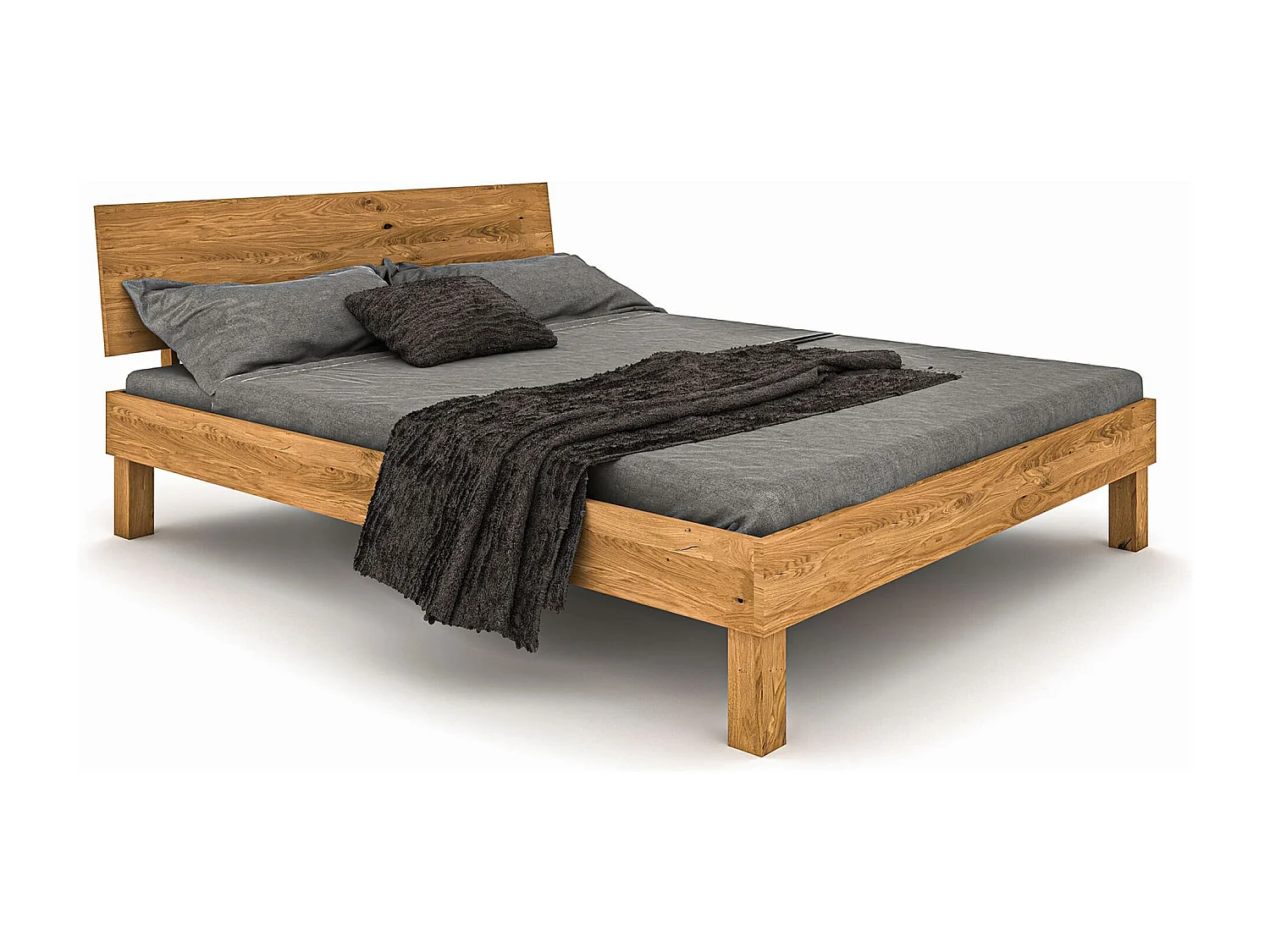 Lit avec pieds carrés et tête de lit en chêne massif clair 160x200 - LT36004