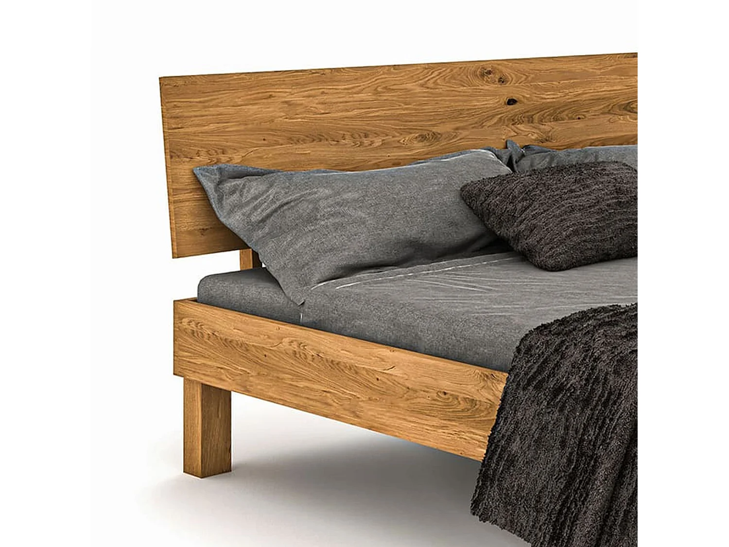 Lit avec pieds carrés et tête de lit en chêne massif clair 160x200 - LT36004