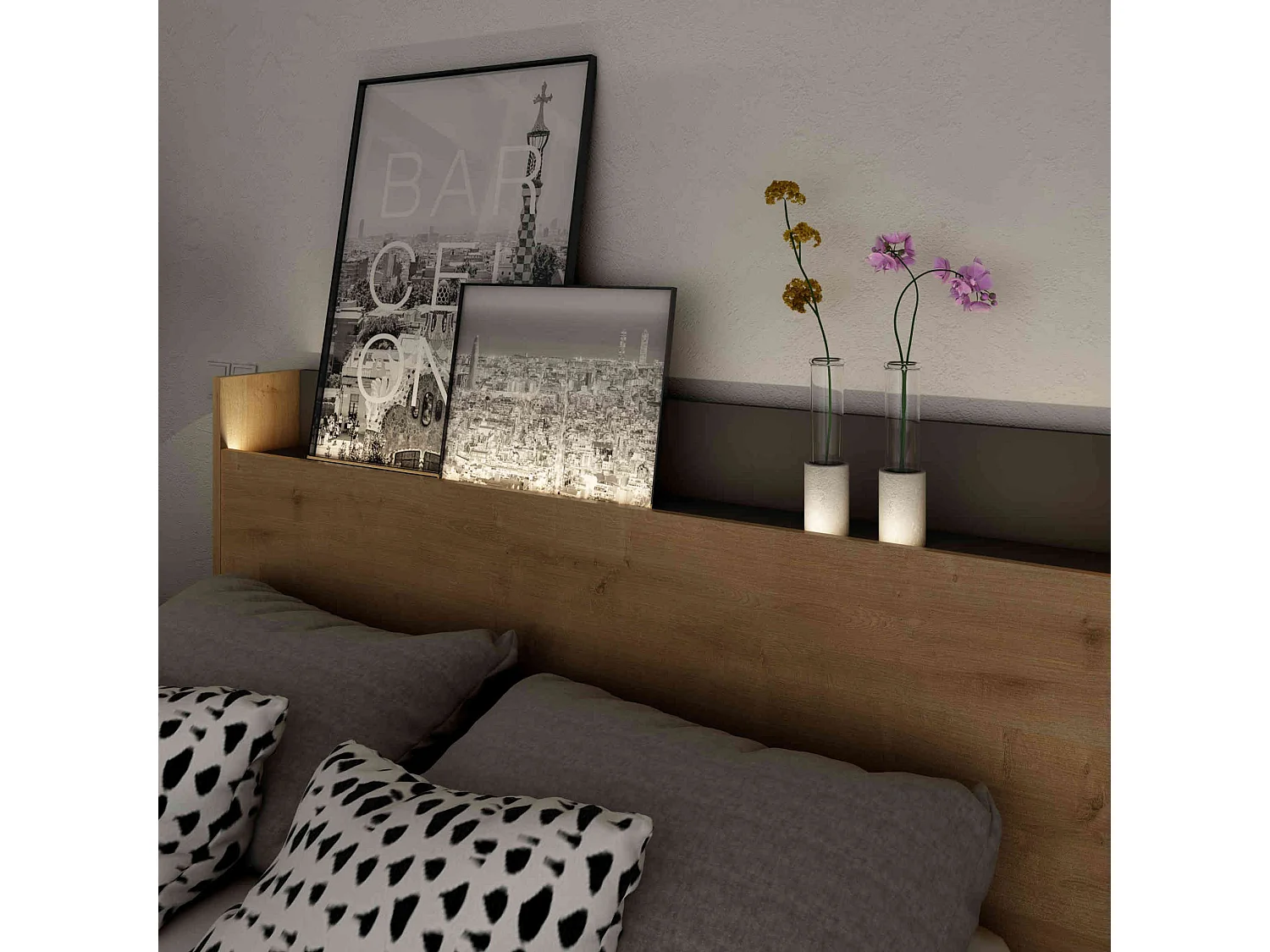 Lit avec tête de lit en bois imitation chêne 140x190 cm - LI9051