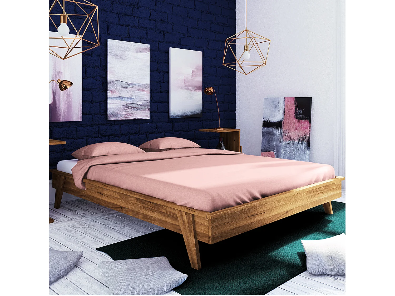 Lit avec pieds inclinés en chêne massif clair 160x200 - LT36003