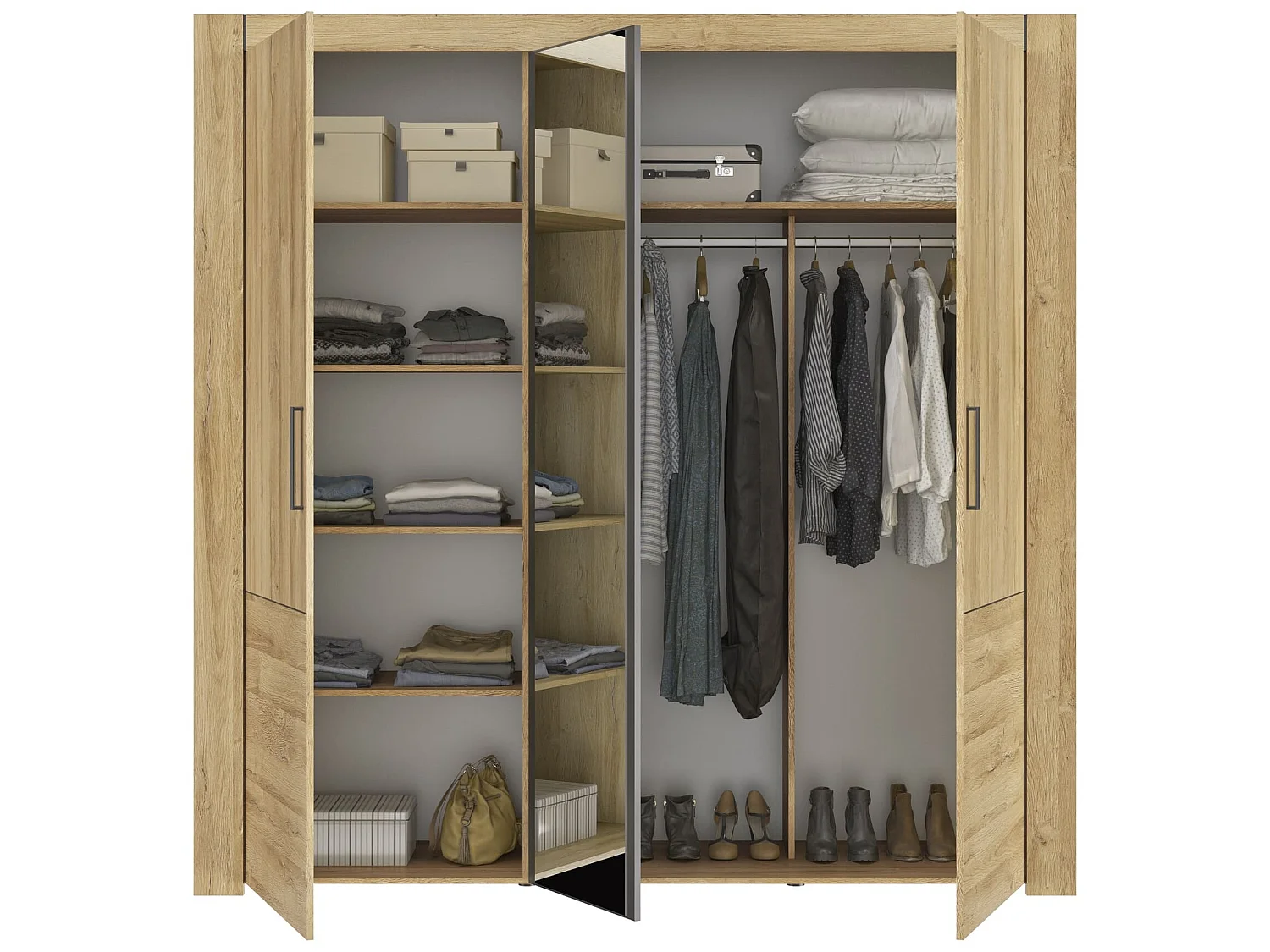 Lit led sensitive 140x190 et armoire en bois clair - LT5084