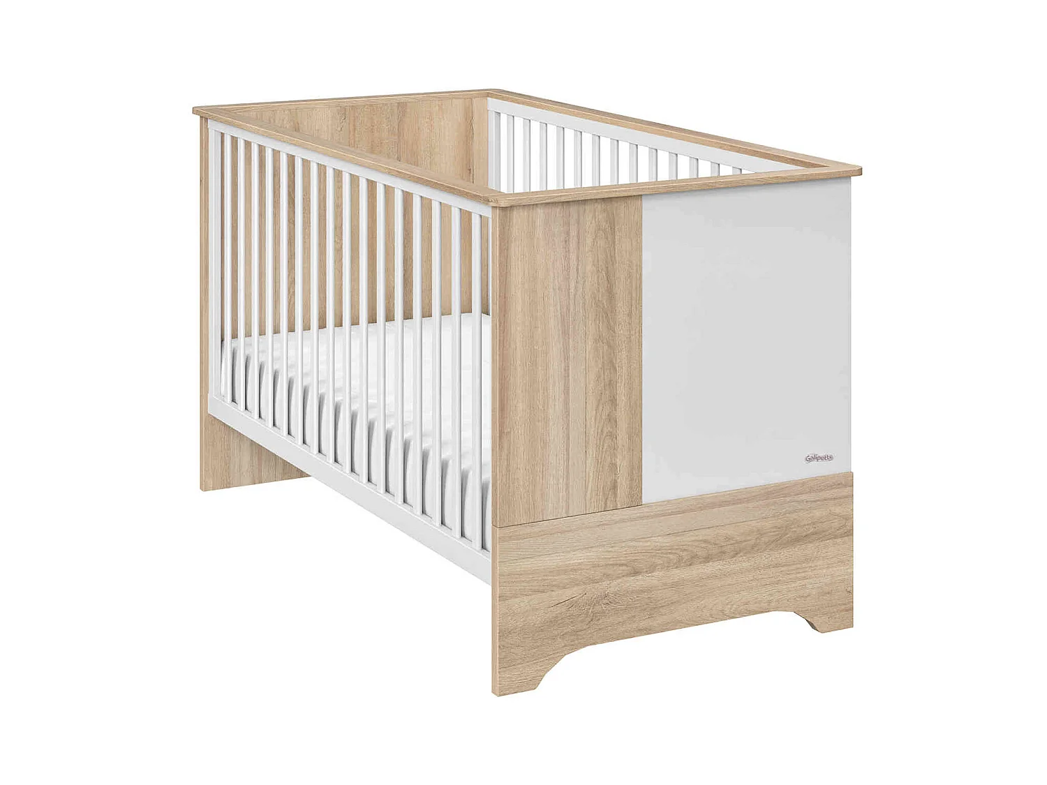 Lit bébé évolutif Sacha 70x140 en bois imitation chêne bocage et blanc - Galipette