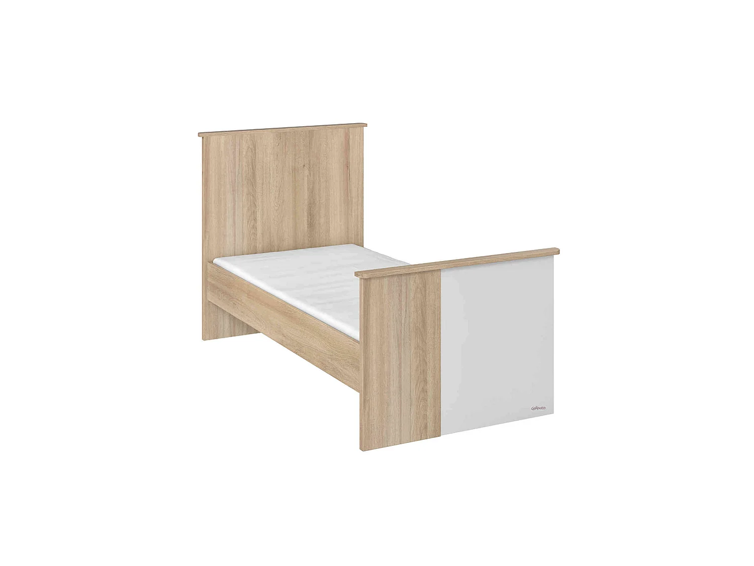 Lit bébé évolutif Sacha 70x140 en bois imitation chêne bocage et blanc - Galipette
