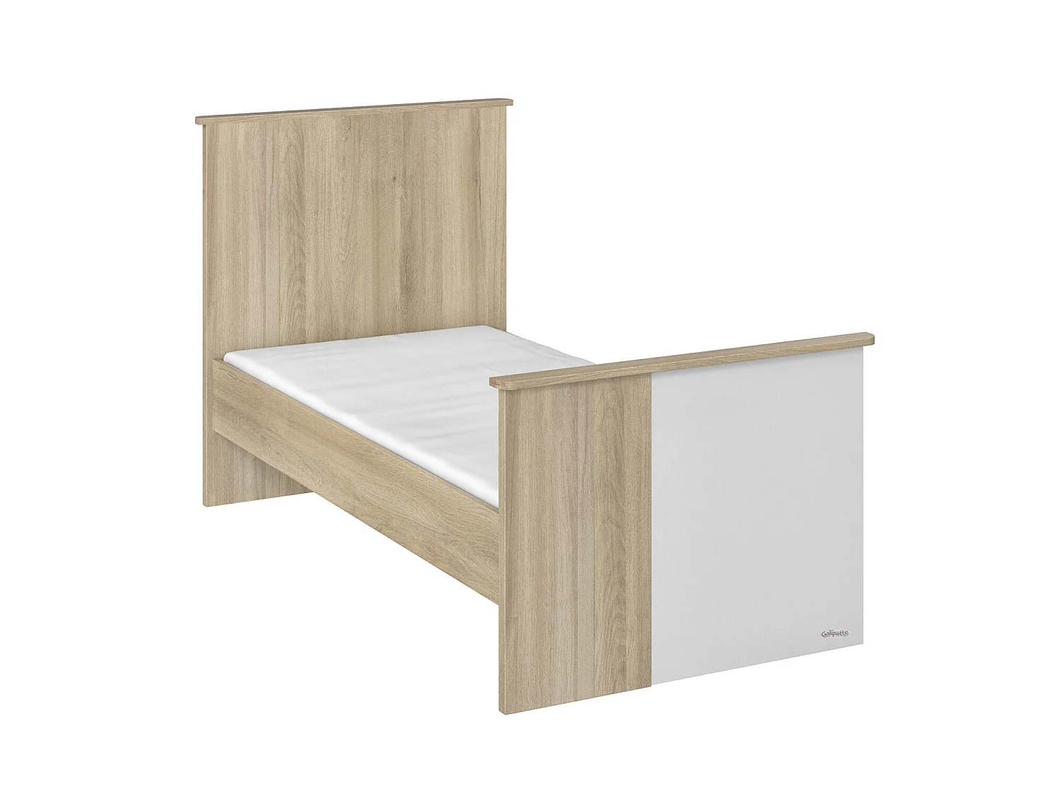 Lit bébé évolutif Sacha 70x140 en bois imitation chêne bocage et blanc - Galipette