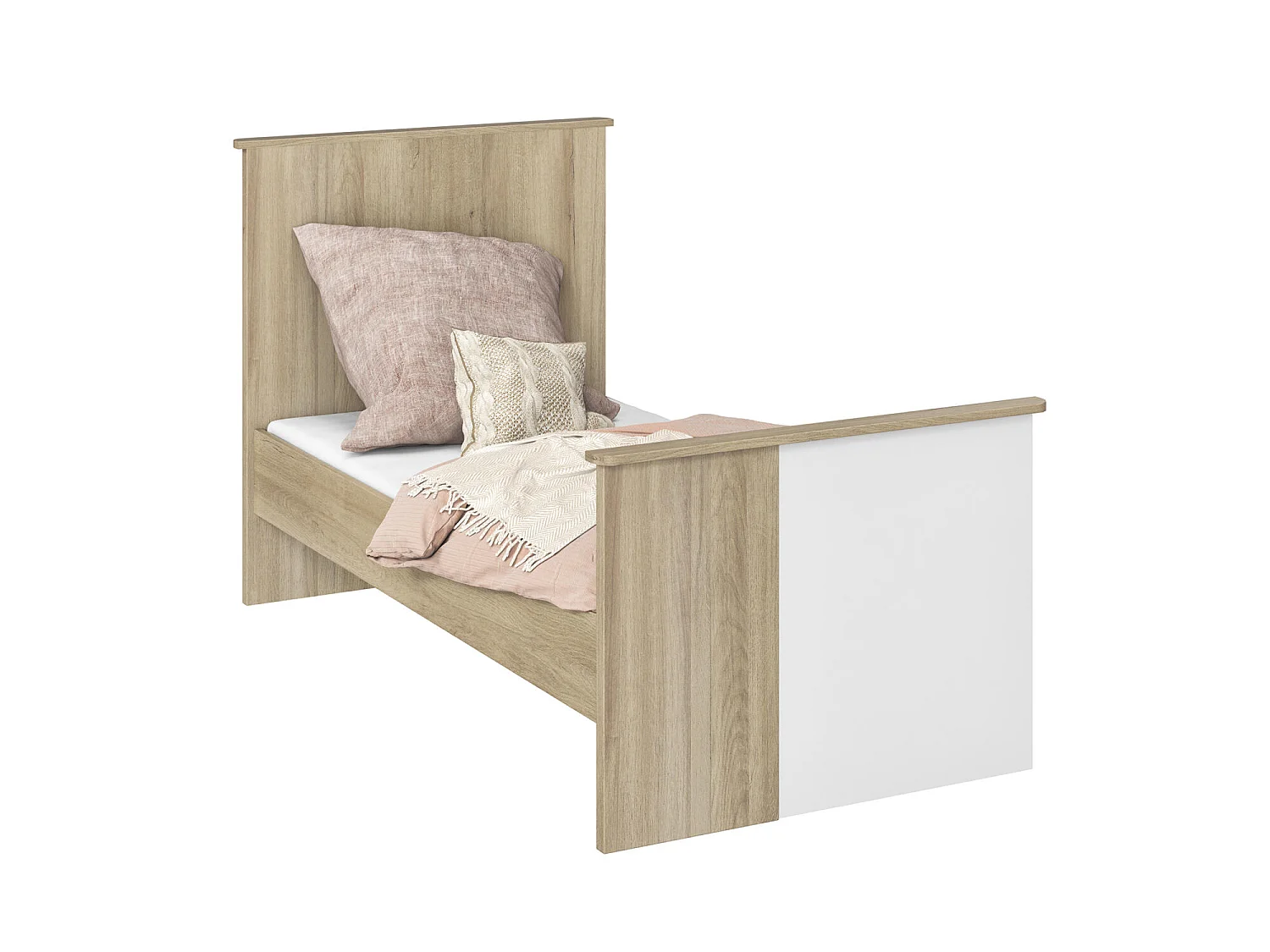Lit bébé évolutif Sacha 70x140 en bois imitation chêne bocage et blanc - Galipette