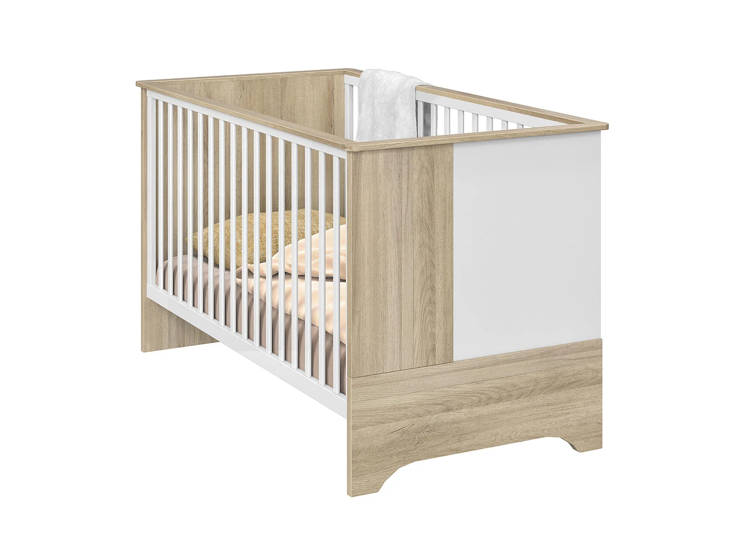 Lit bébé évolutif Sacha 70x140 en bois imitation chêne bocage et blanc - Galipette