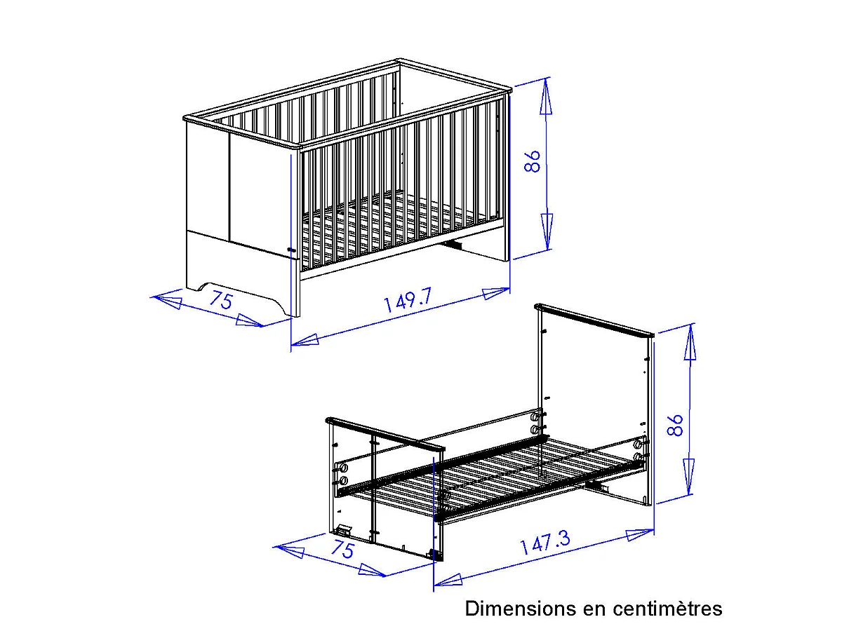 Lit bébé évolutif Sacha 70x140 en bois imitation chêne bocage et blanc - Galipette