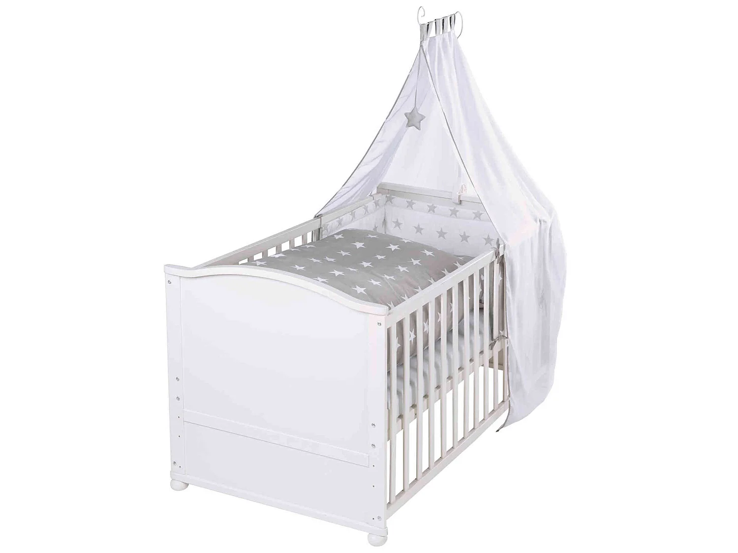 Lit bébé évolutif Little Star en bois blanc réglable en hauteur + matelas et accessoires