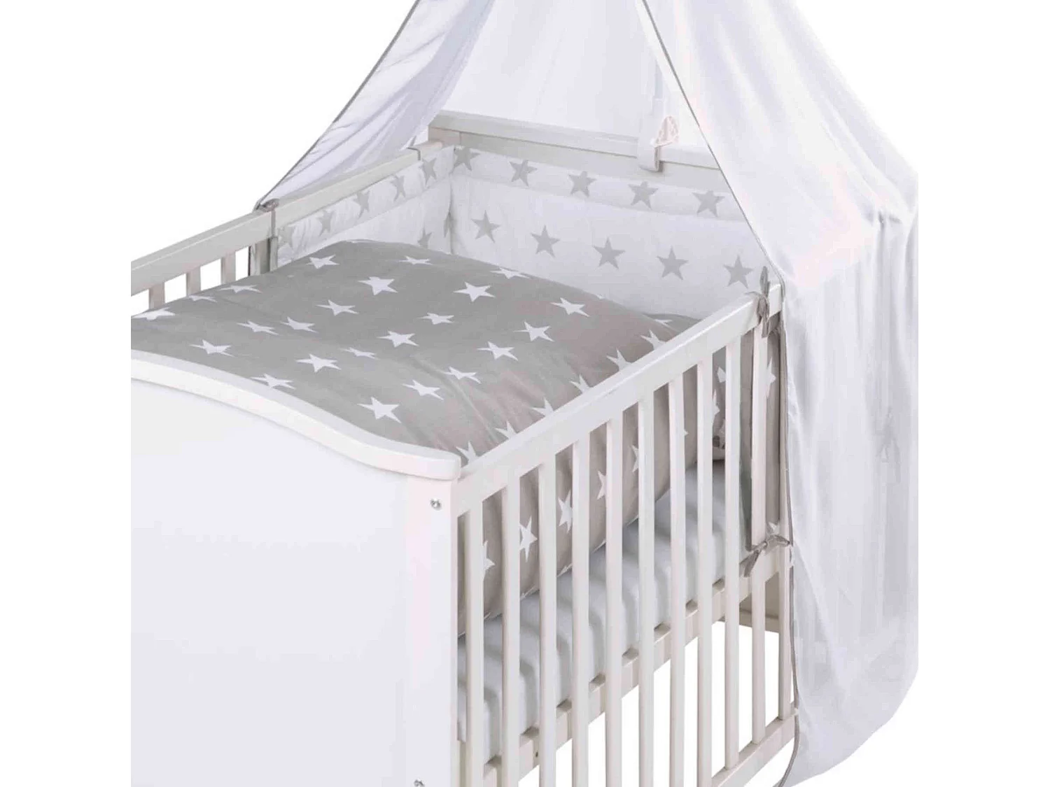 Lit bébé évolutif Little Star en bois blanc réglable en hauteur + matelas et accessoires