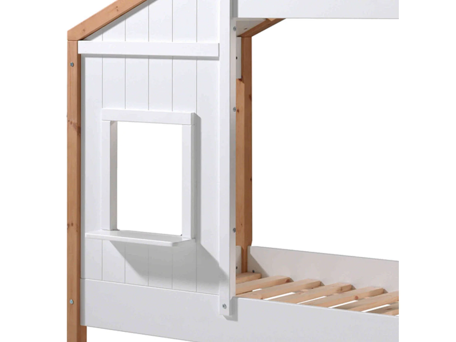 Lit cabane enfant en bois blanc et hêtre 90x200 cm - LT2051