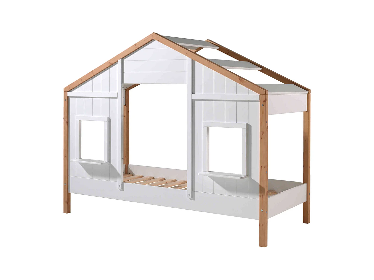 Lit cabane enfant en bois blanc et hêtre 90x200 cm - LT2051