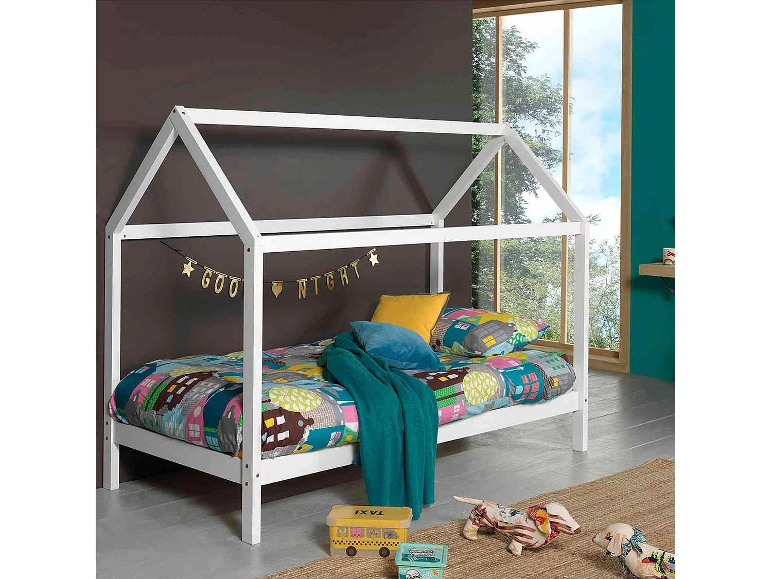 Lit cabane enfant en bois massif blanc 90x200 - LT2020