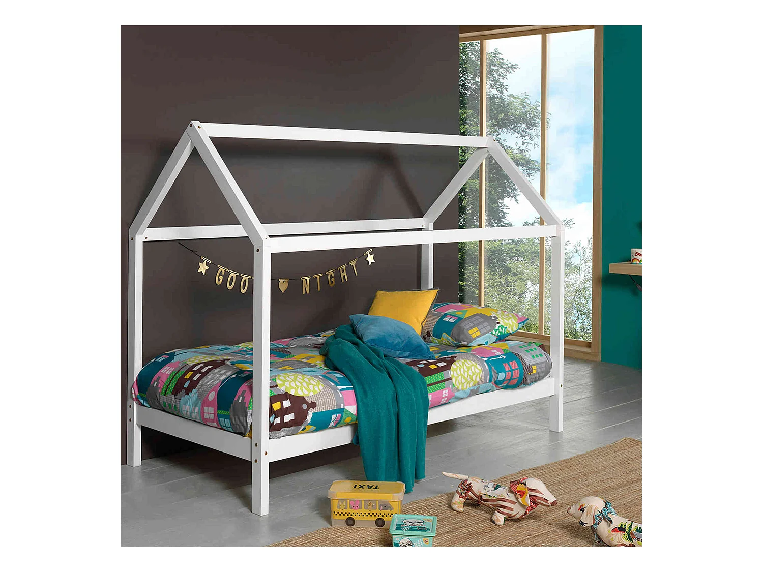Lit cabane enfant en bois massif blanc 90x200 - LT2020