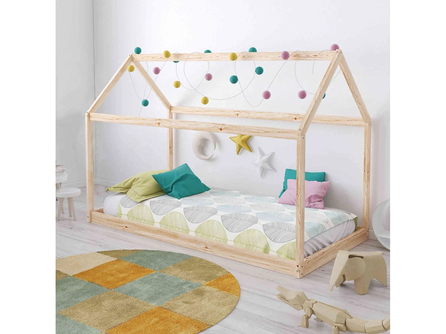 Lit cabane enfant en bois naturel 70x140 - LT14004