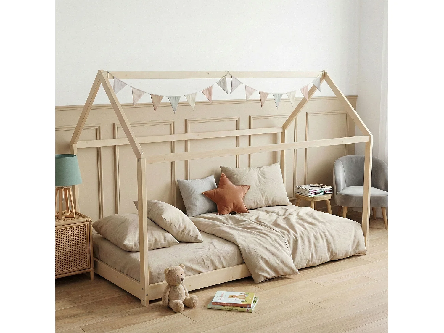 Lit cabane enfant en bois naturel 90x190 - LT14004