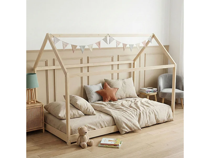 Lit cabane enfant en bois naturel 90x190 - LT14004
