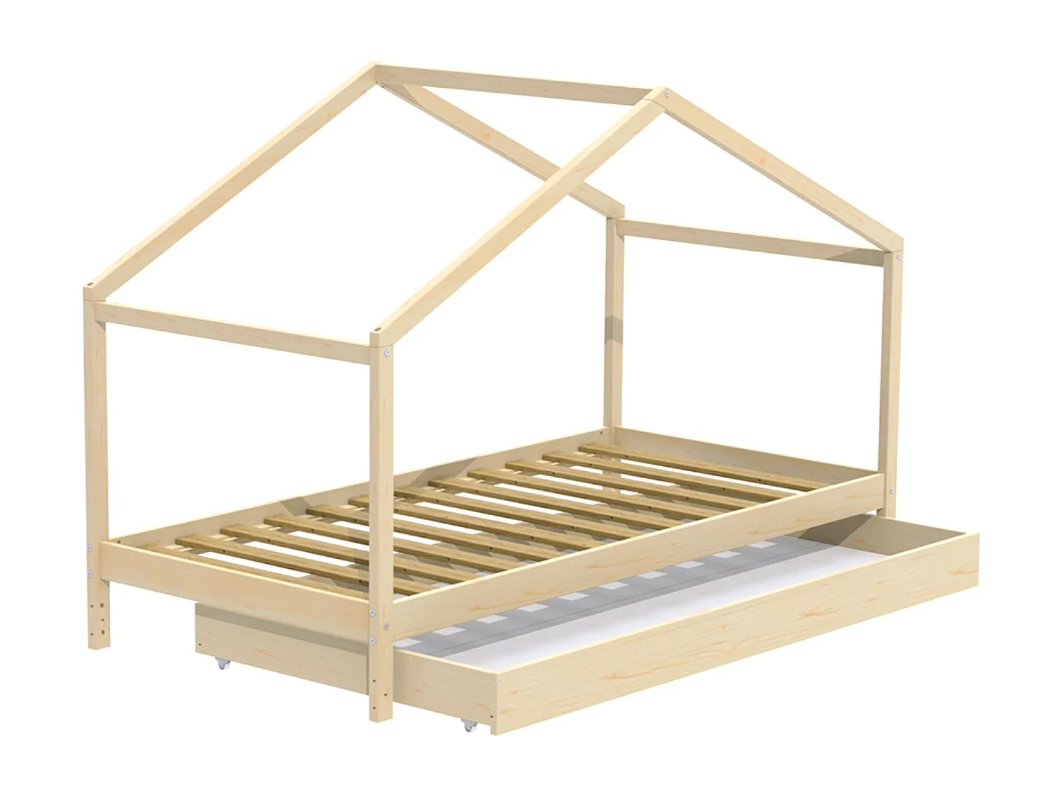 Lit cabane enfant avec tiroir en bois naturel 90x190 - LT14006