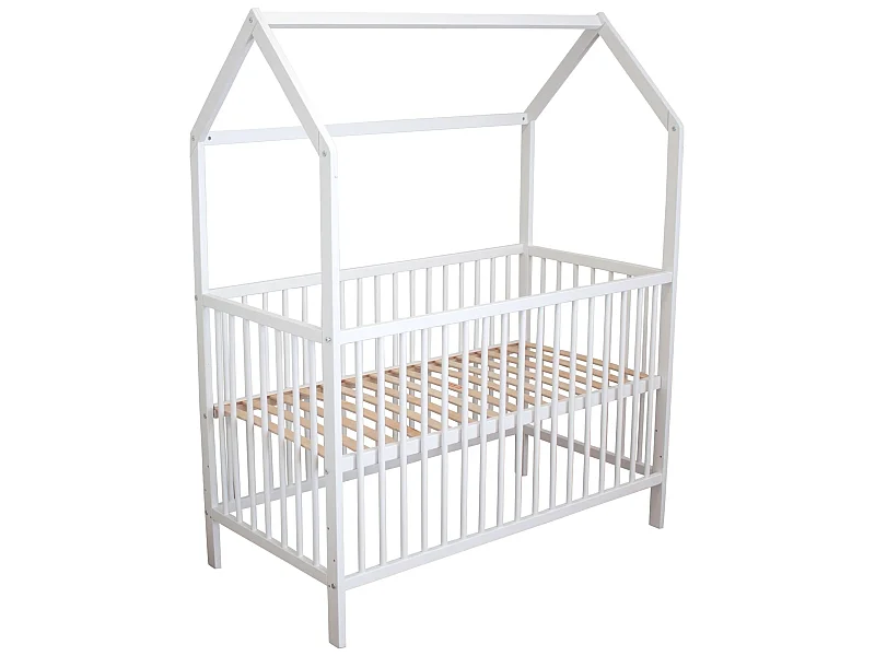 Lit bébé cabane évolutif en bois massif blanc 60x120