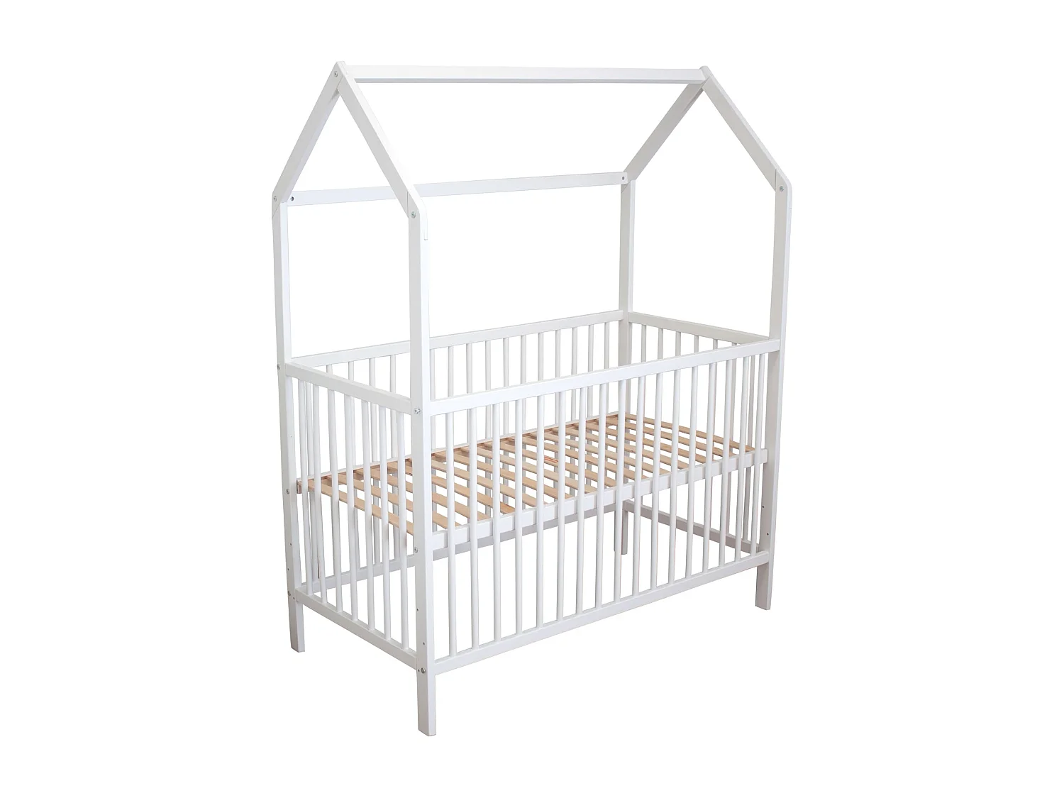 Lit bébé cabane évolutif en bois massif blanc 60x120