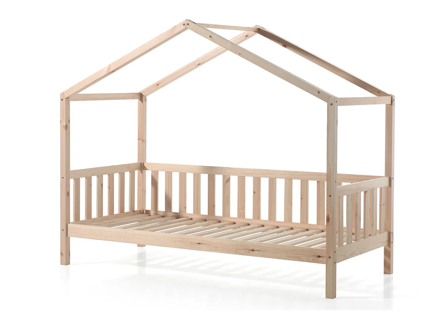 Lit cabane enfant à barreaux en bois massif naturel 90x200 - LT2021