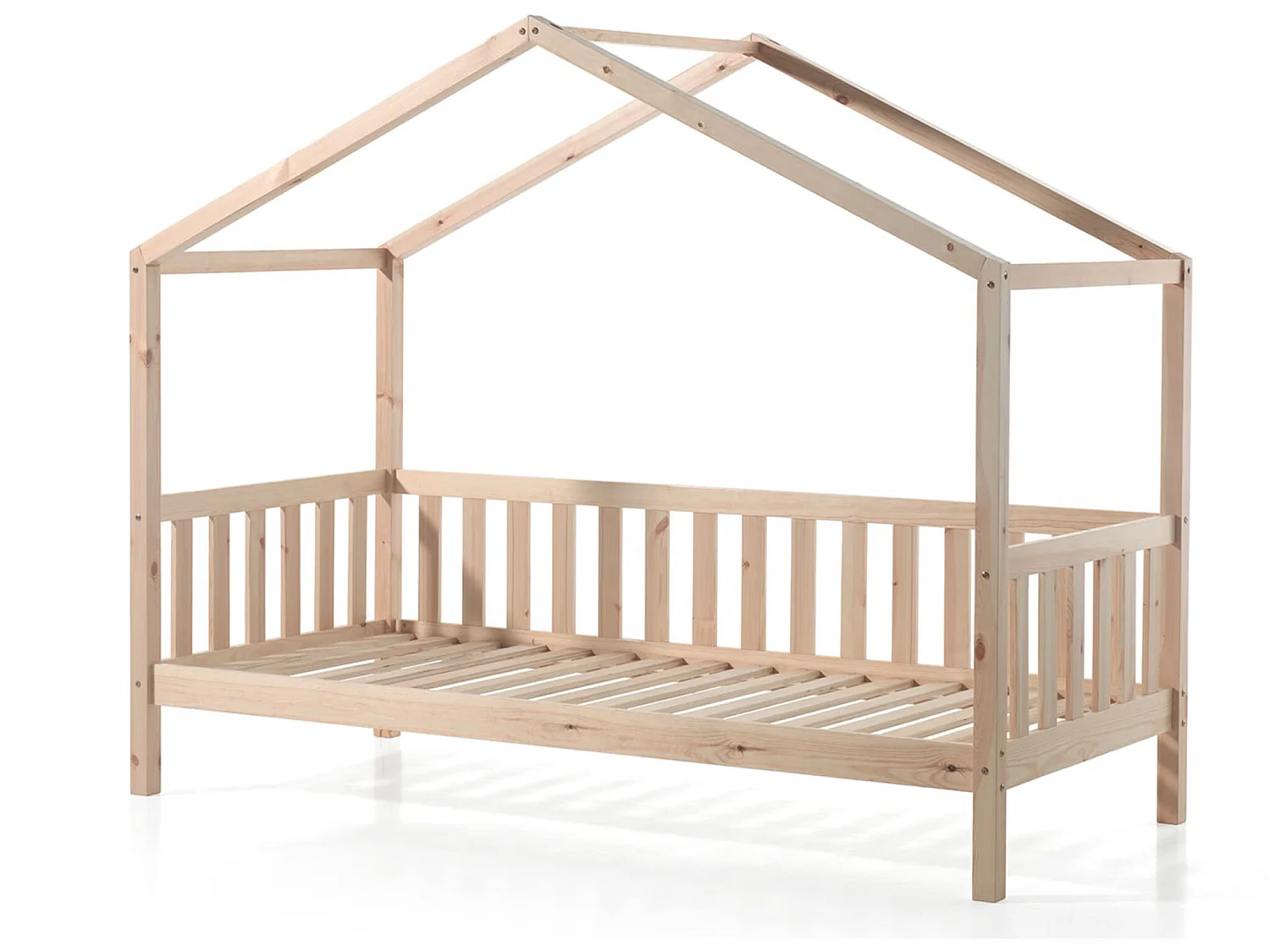 Lit cabane enfant à barreaux en bois massif naturel 90x200 - LT2021
