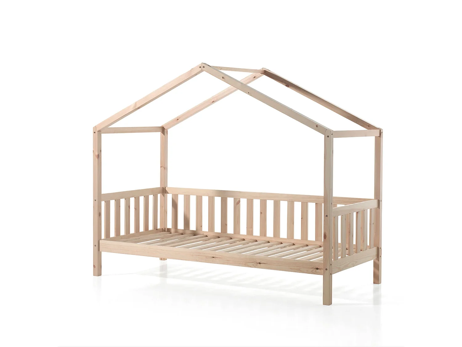 Lit cabane enfant à barreaux en bois massif naturel 90x200 - LT2021