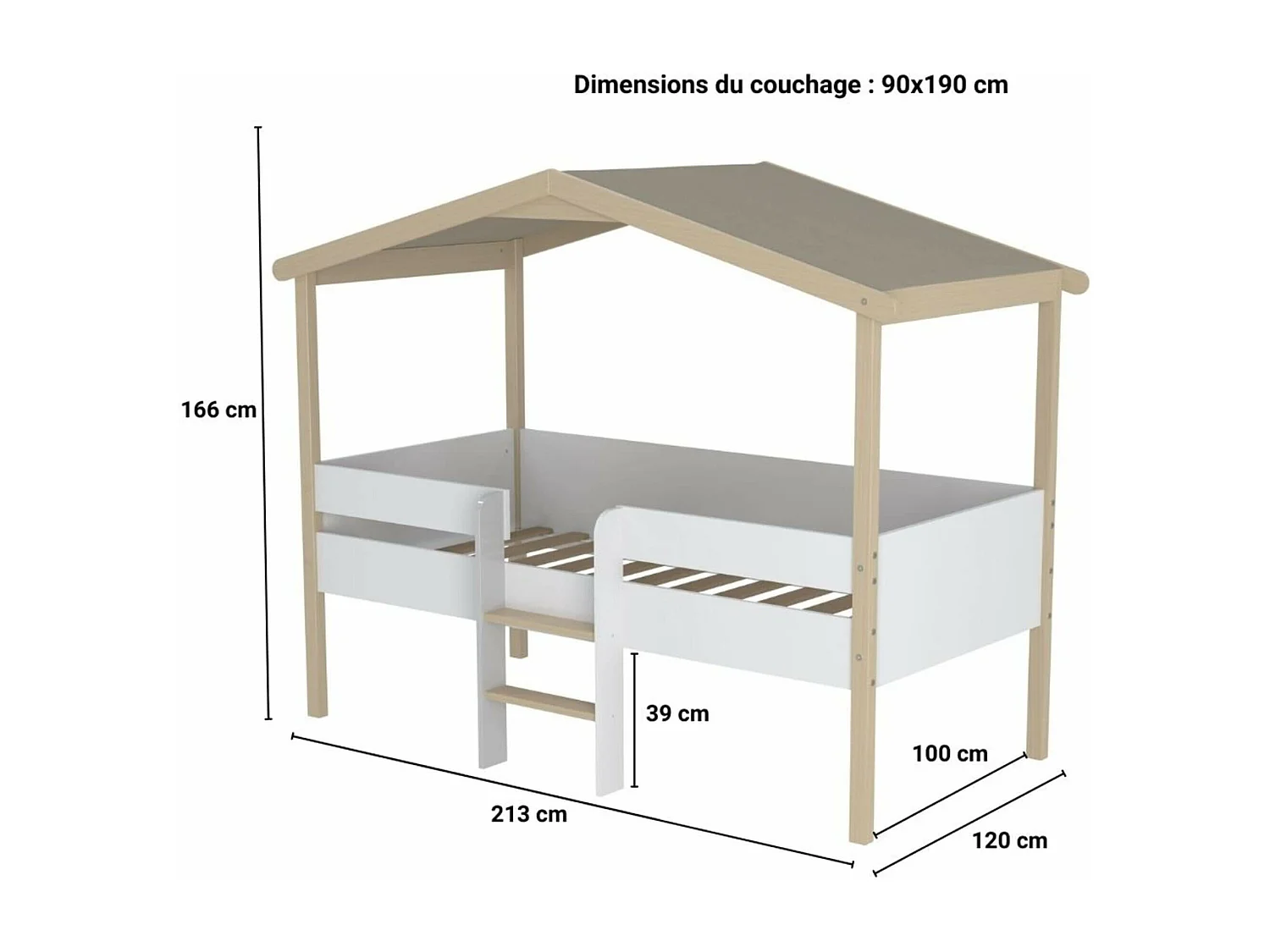 Lit cabane enfant en hêtre massif 90x190 - LT14051