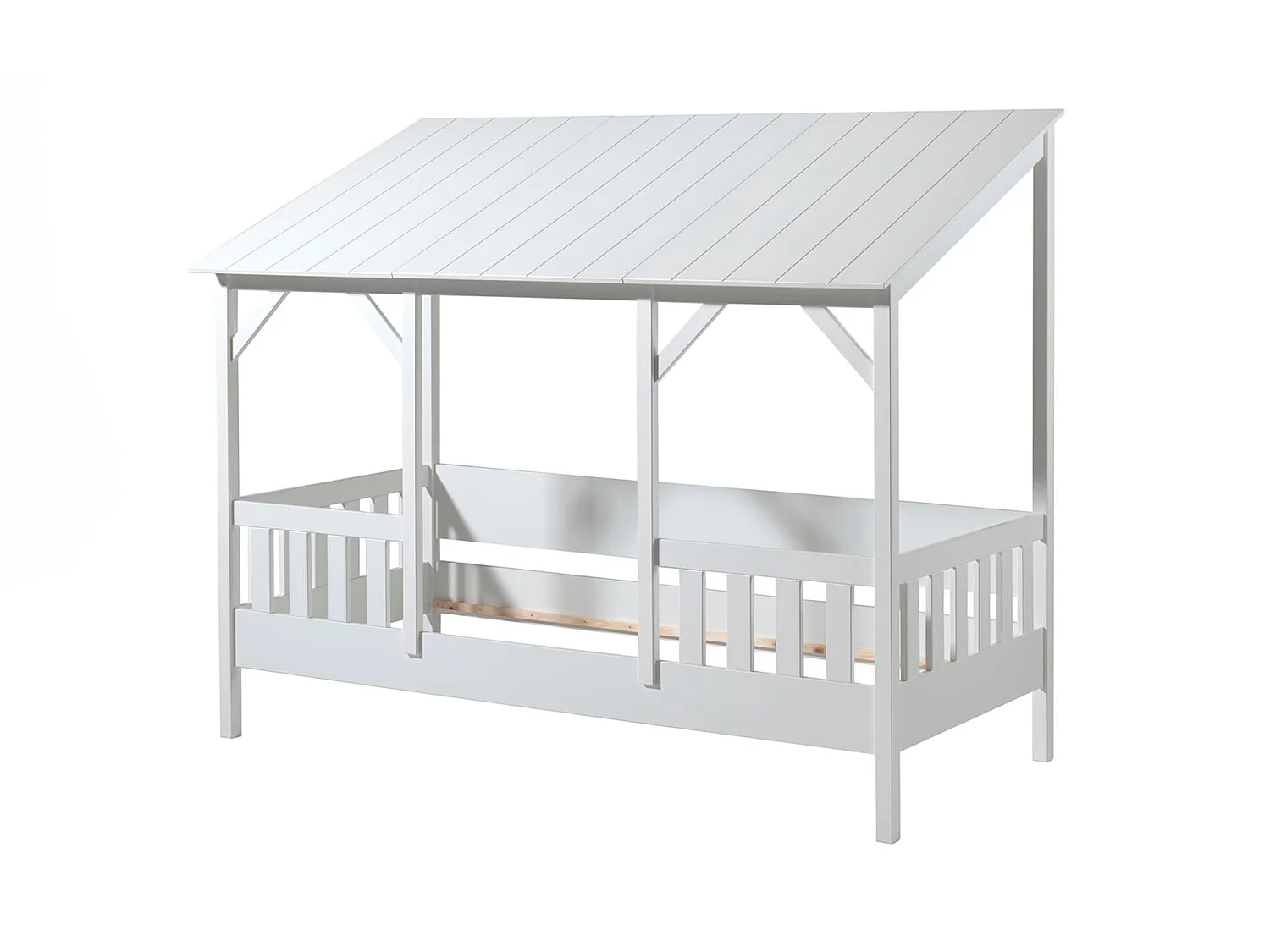Lit cabane enfant avec toit blanc en bois 90x200