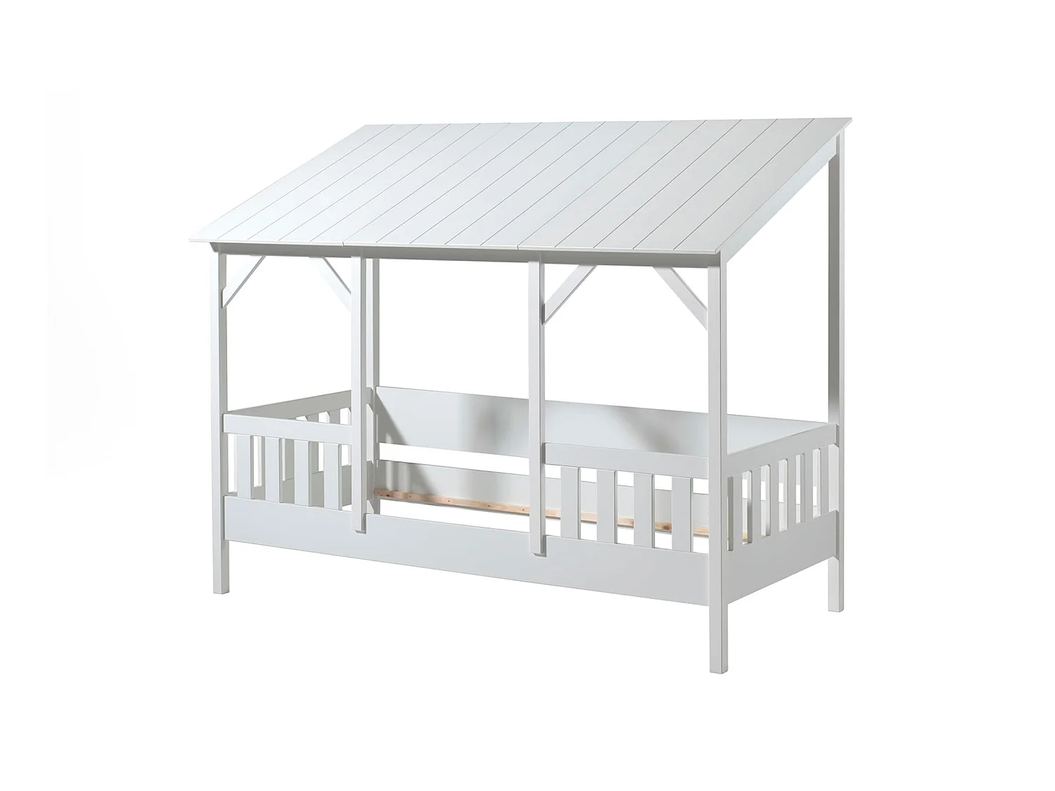 Lit cabane enfant avec toit blanc en bois 90x200