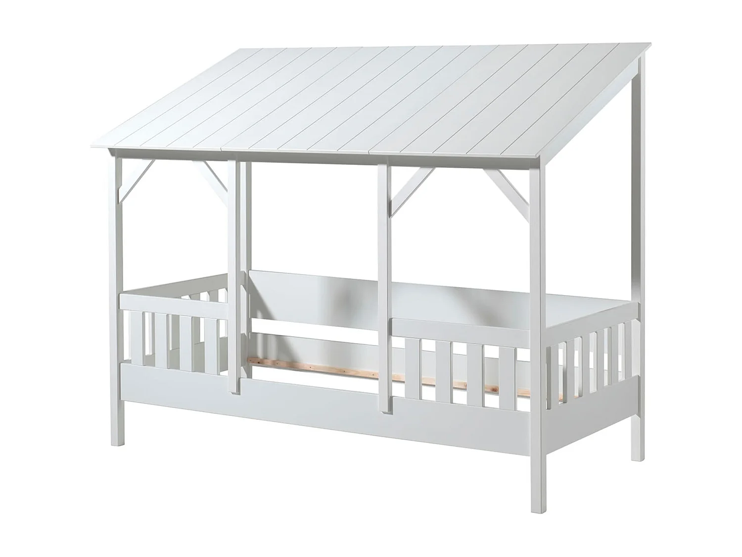 Lit cabane enfant avec toit blanc en bois 90x200