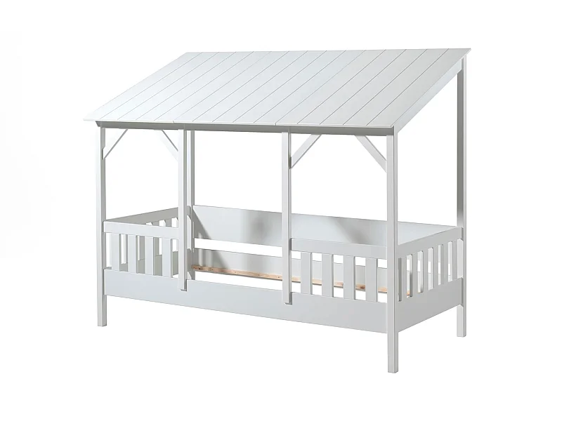 Lit cabane enfant avec toit blanc en bois 90x200