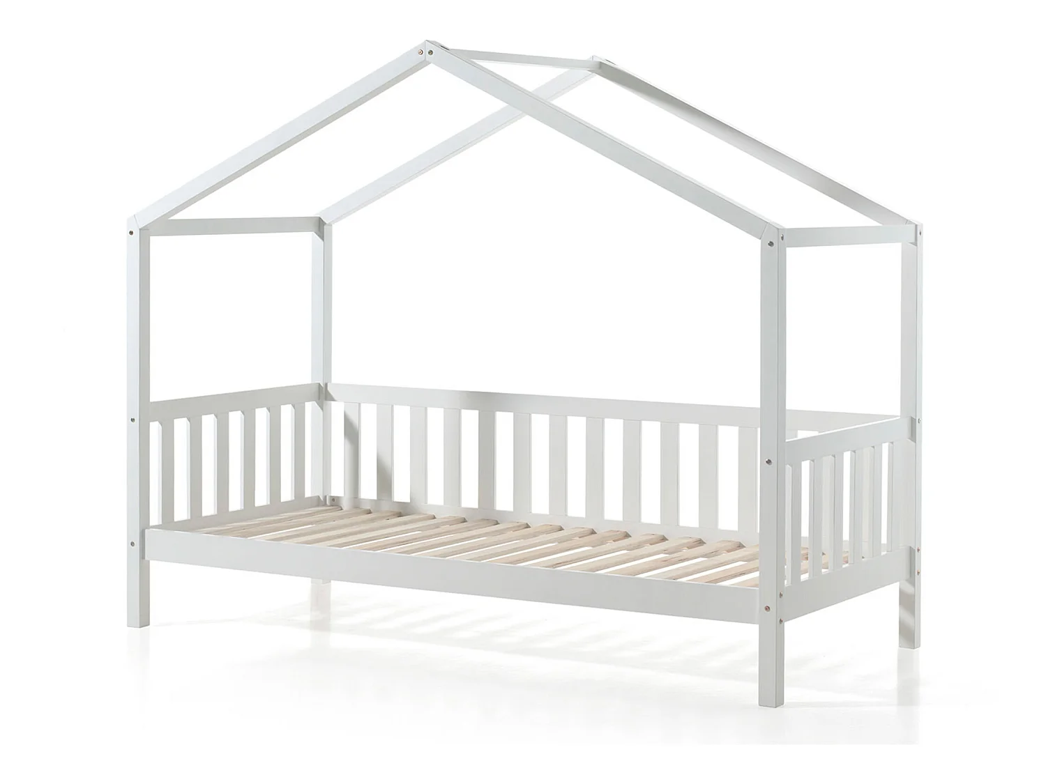 Lit cabane enfant à barreaux en bois massif blanc 90x200 - LT2021