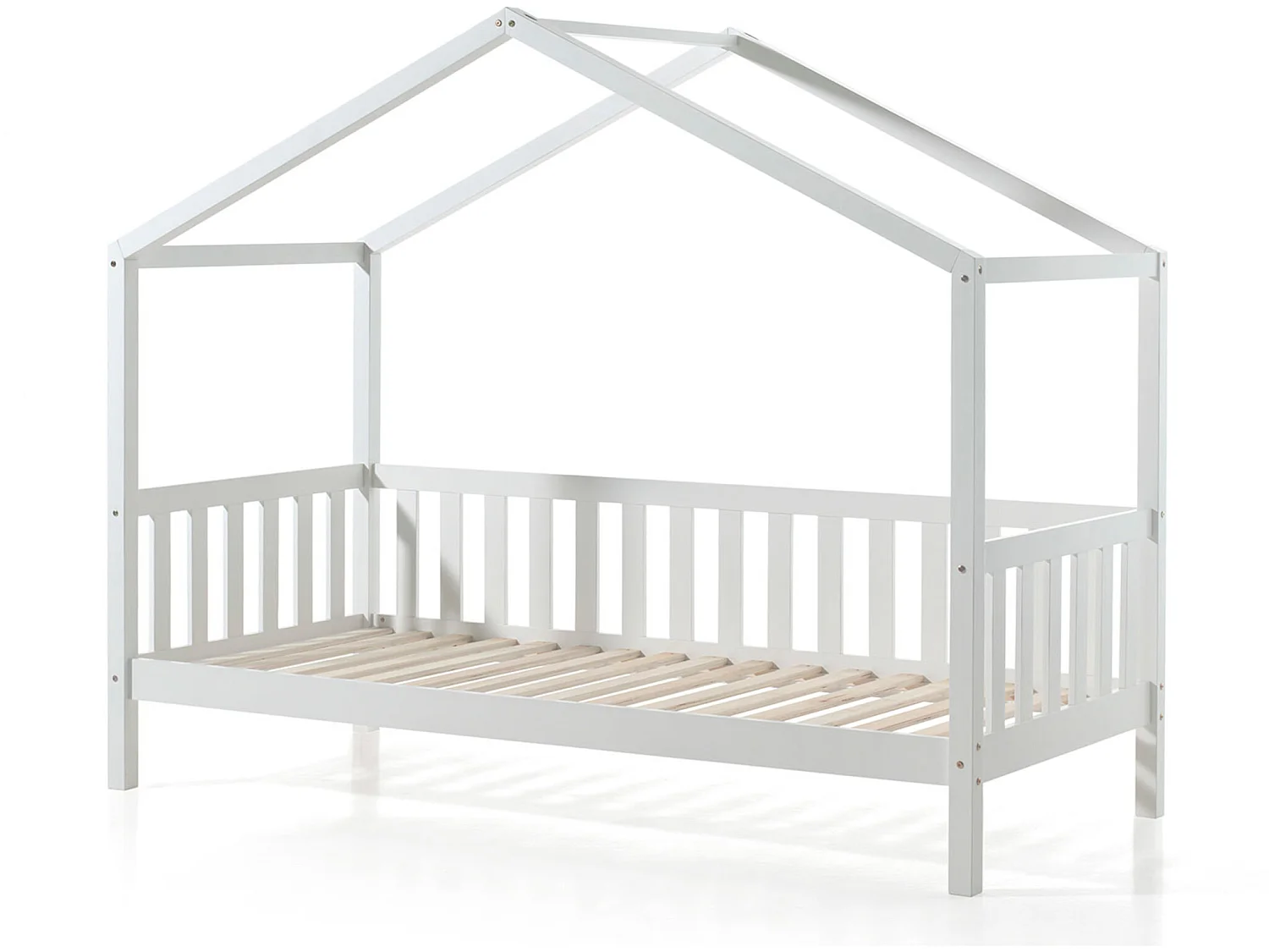 Lit cabane enfant à barreaux en bois massif blanc 90x200 - LT2021