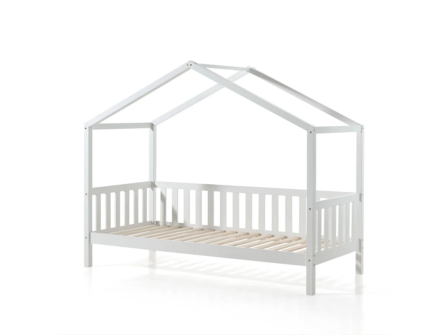 Lit cabane enfant à barreaux en bois massif blanc 90x200 - LT2021