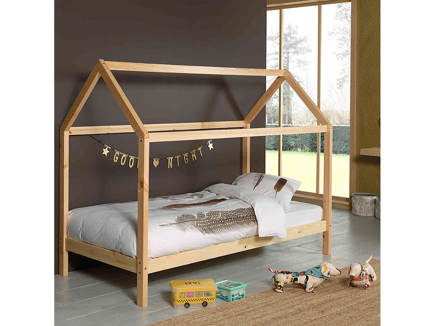 Lit cabane enfant en bois massif naturel 90x200 - LT2020