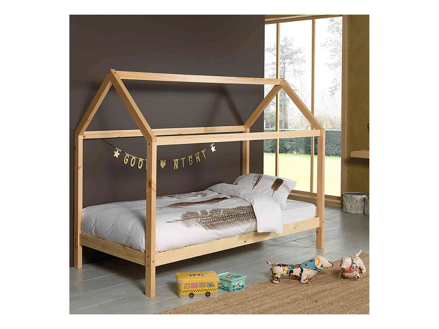 Lit cabane enfant en bois massif naturel 90x200 - LT2020