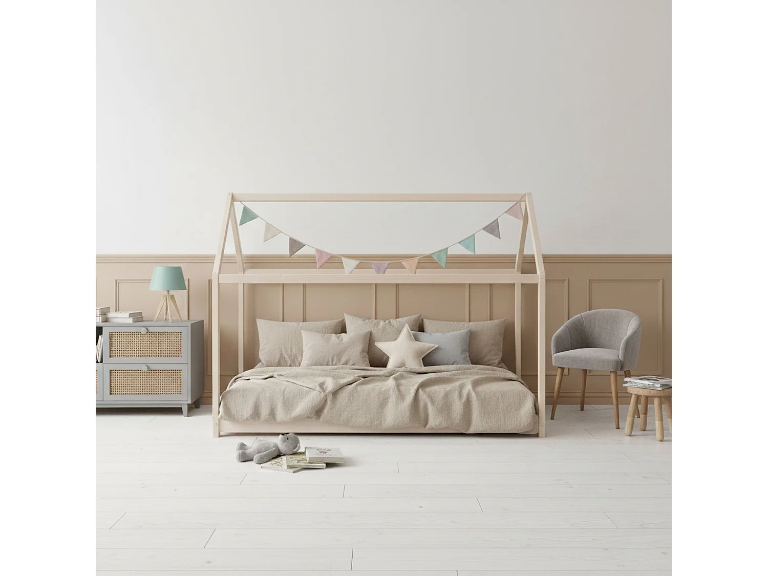 Lit cabane enfant en bois naturel 90x200 - LT14004