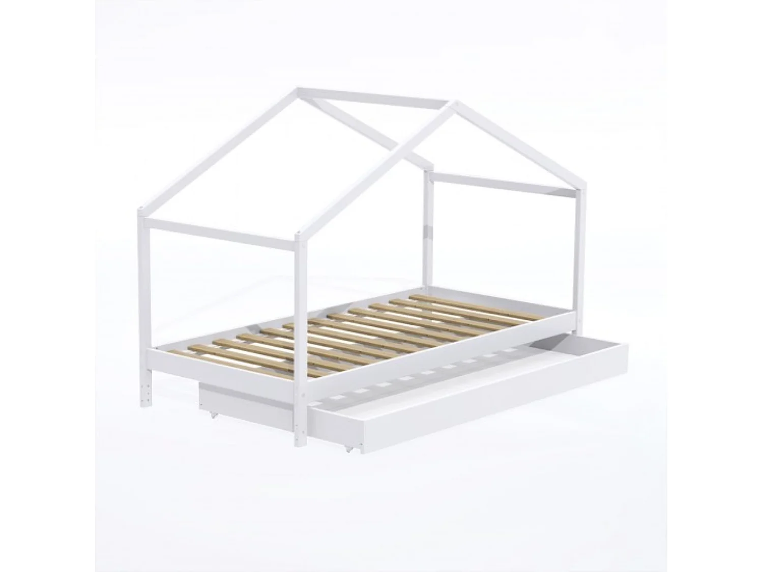 Lit cabane enfant avec tiroir en bois blanc 90x190 - LT14006