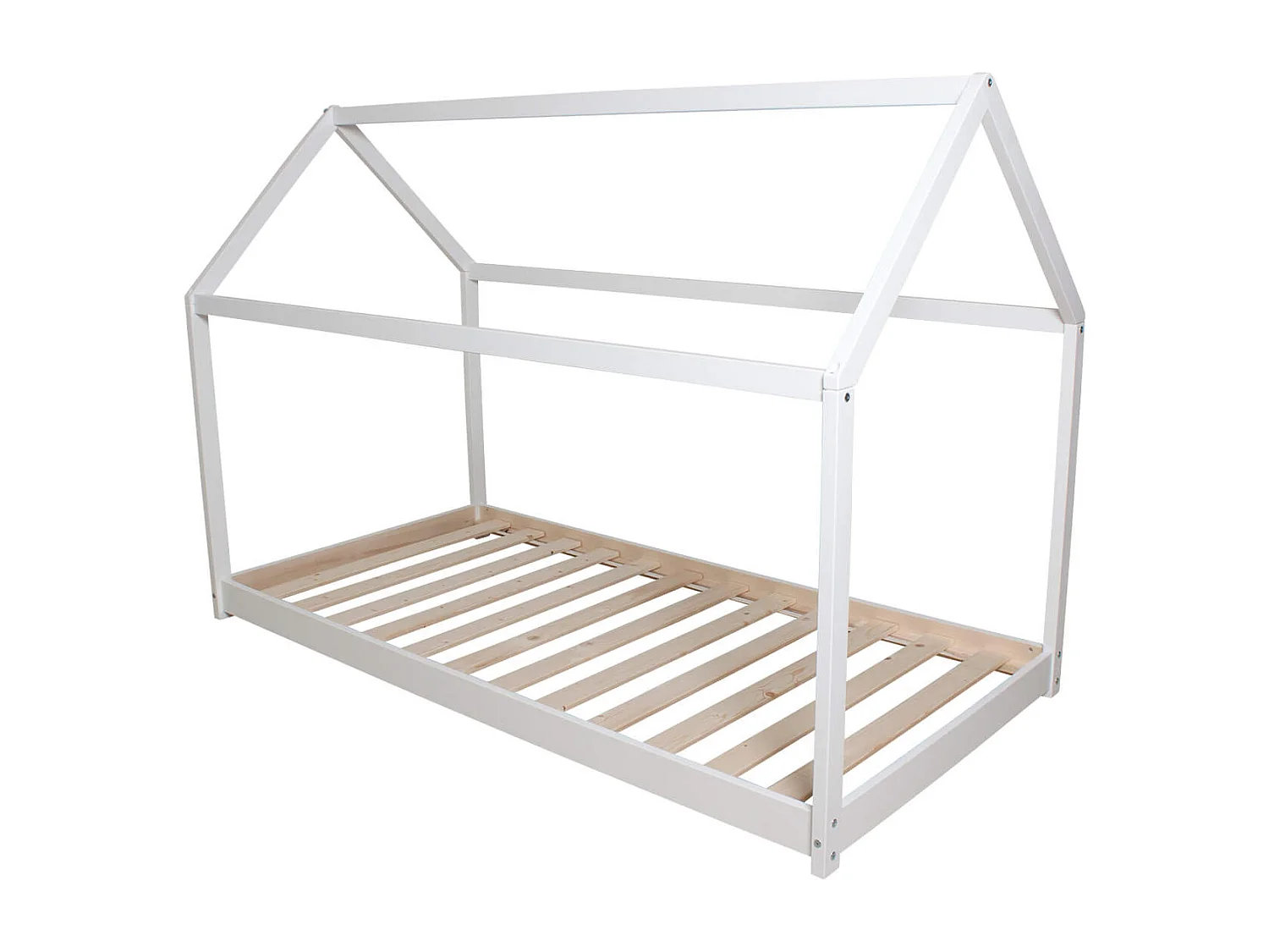 Lit cabane enfant inspiration Montessori en bois blanc 90x200 - LT14004