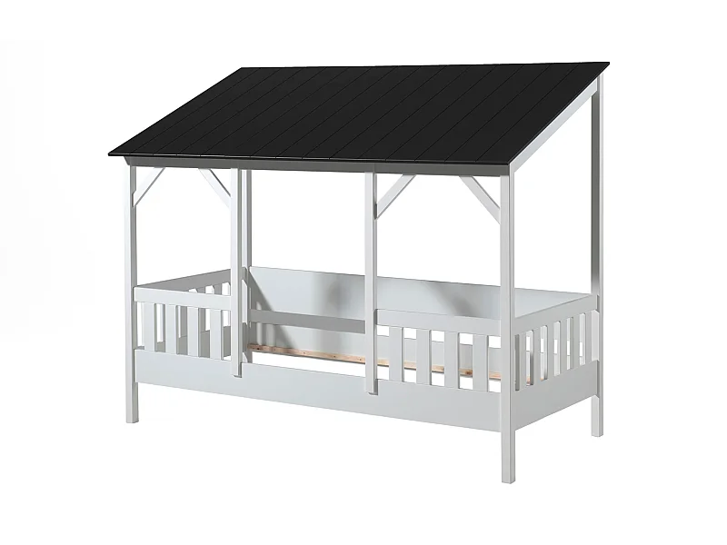 Lit cabane enfant avec toit noir en bois 90x200