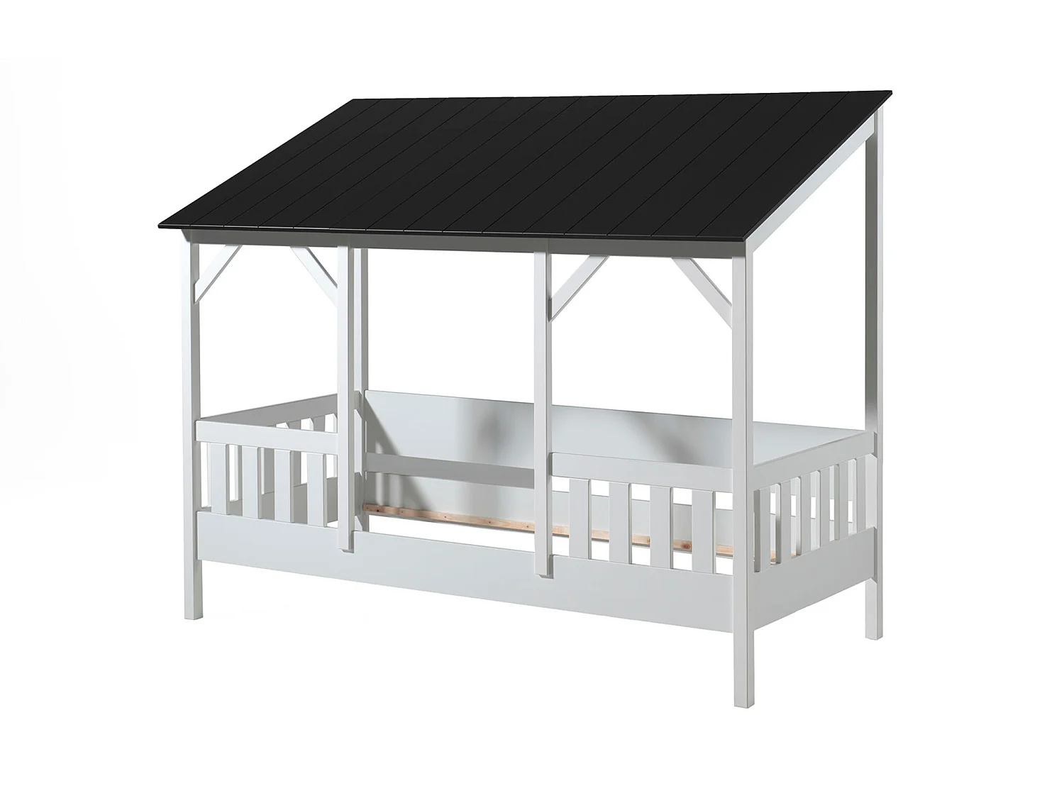 Lit cabane enfant avec toit noir en bois 90x200