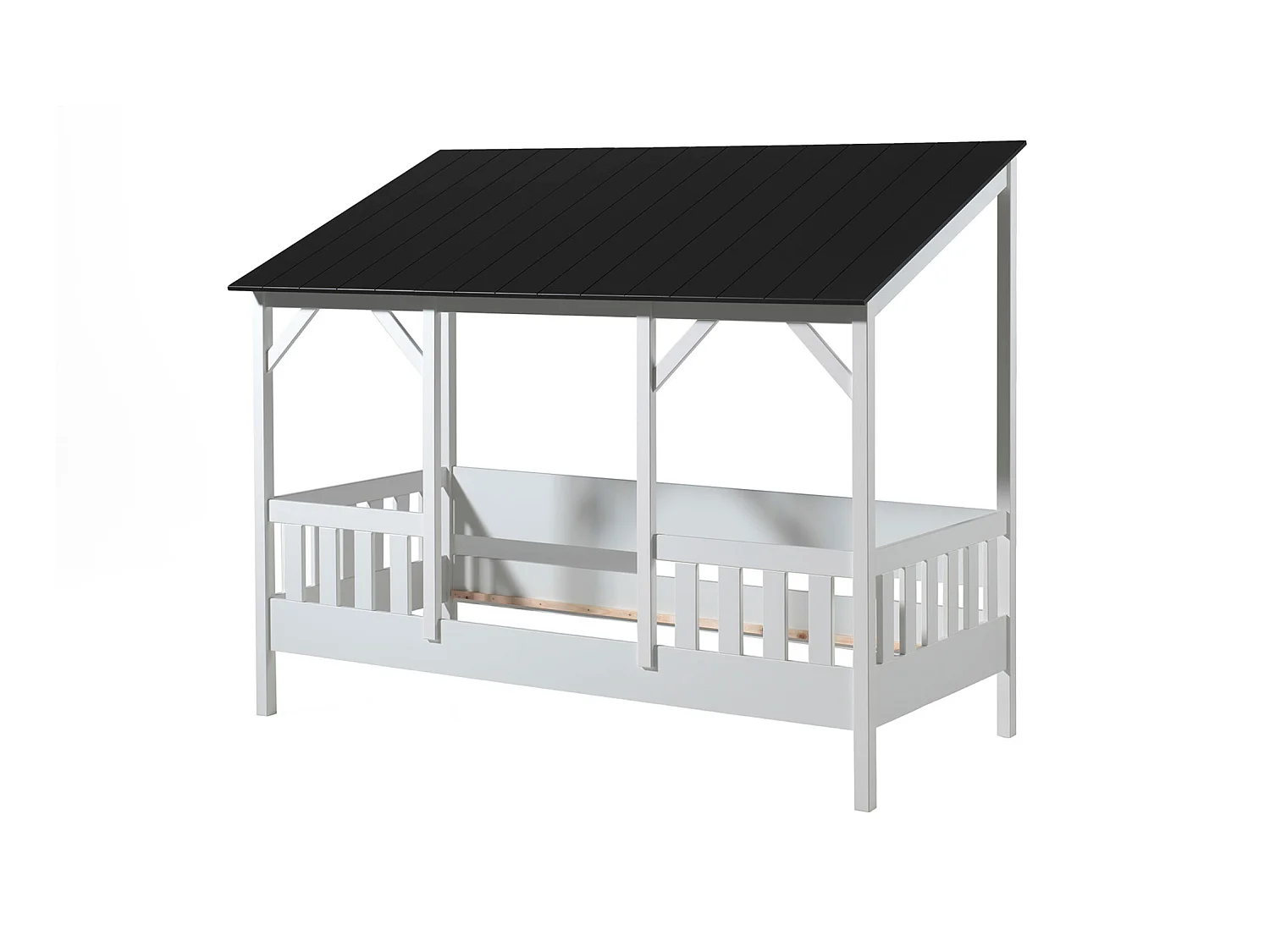 Lit cabane enfant avec toit noir en bois 90x200