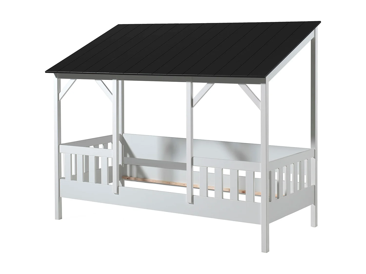 Lit cabane enfant avec toit noir en bois 90x200