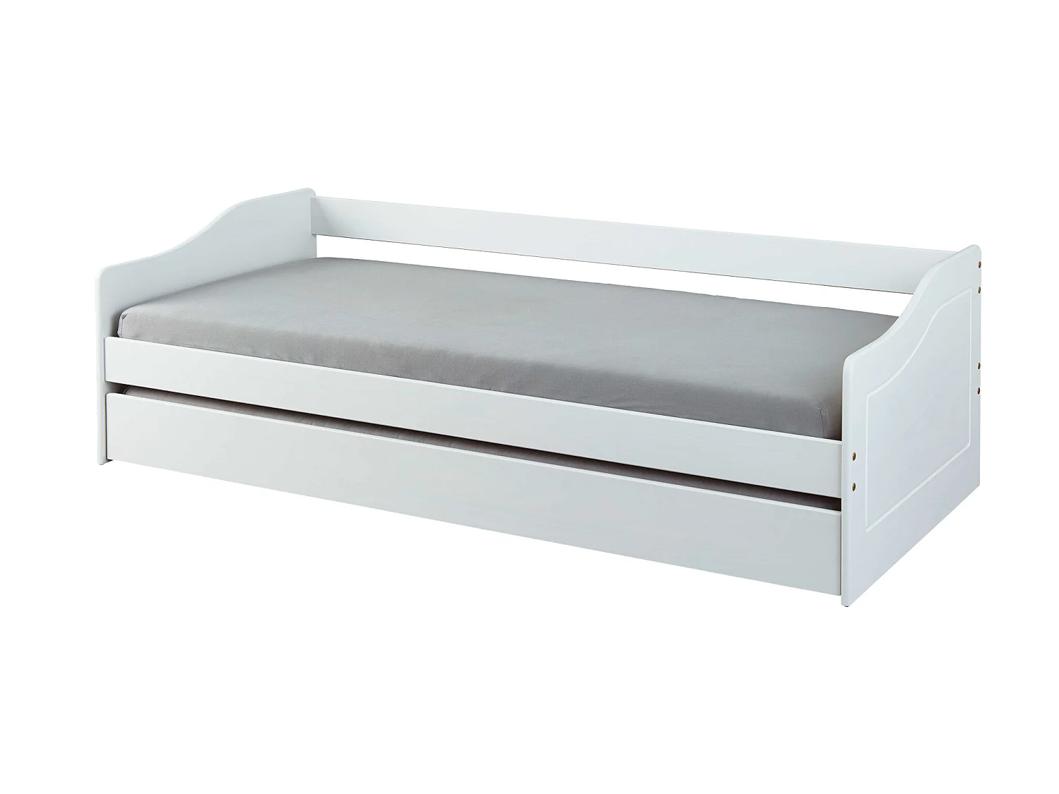 Lit gigogne en bois massif blanc avec sommier à lattes intégré 90x200 - LT12120