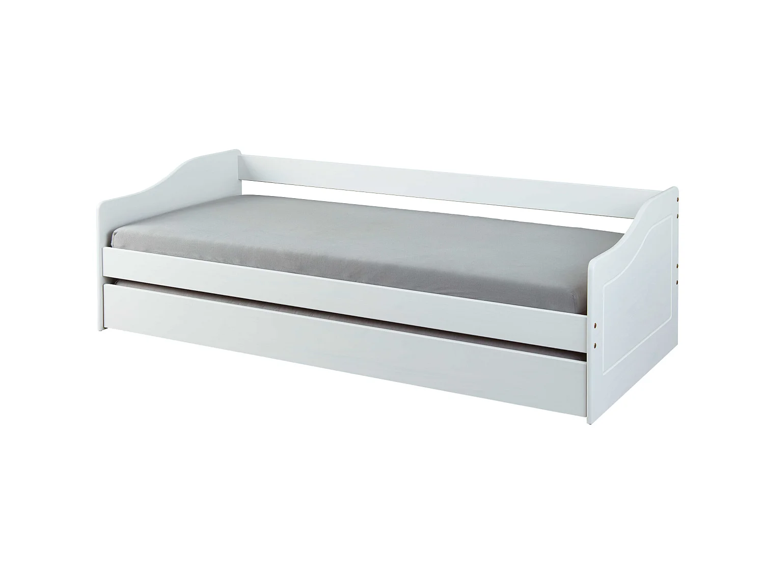 Lit gigogne en bois massif blanc avec sommier à lattes intégré 90x200 - LT12120