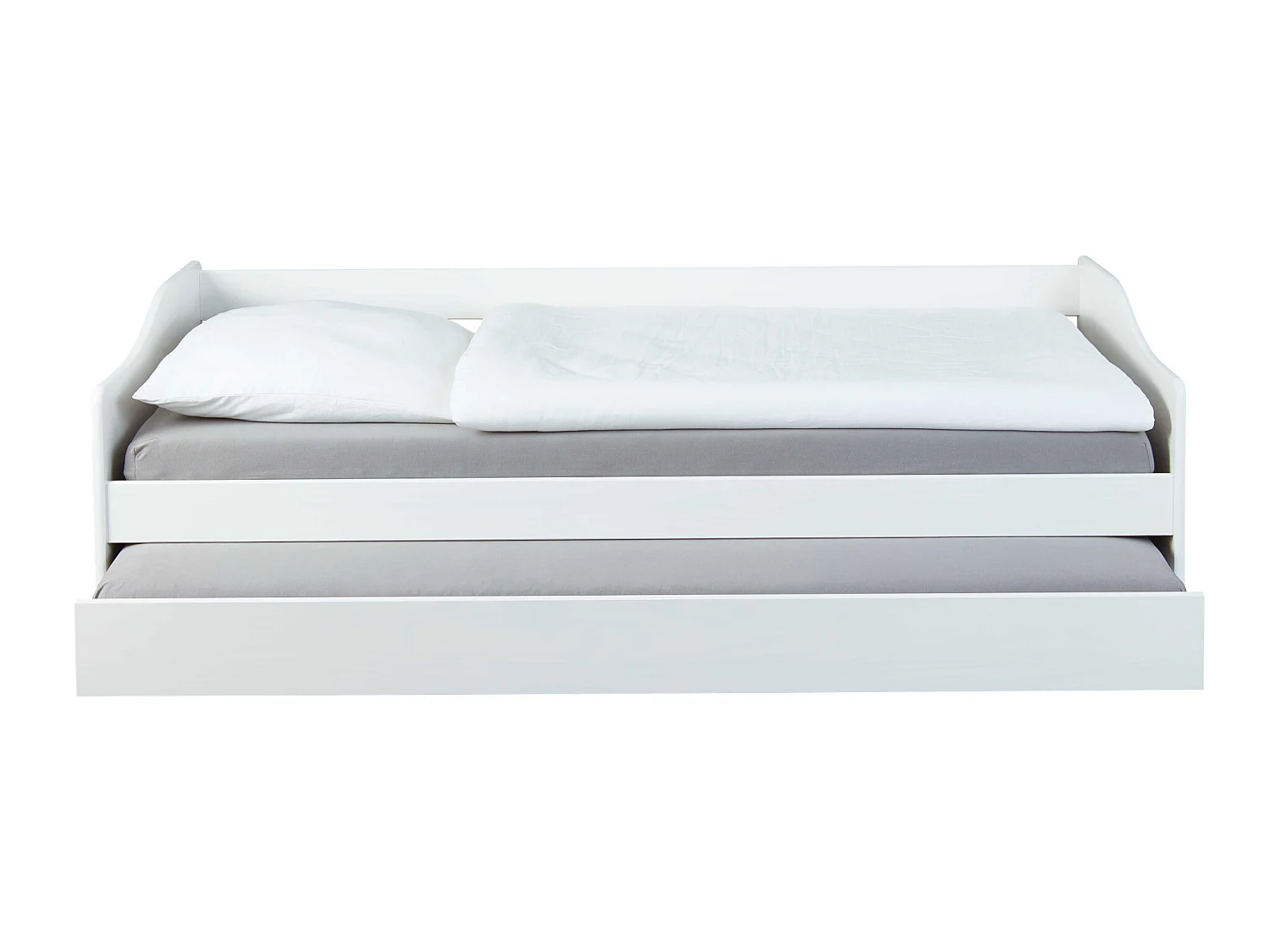 Lit gigogne en bois massif blanc avec sommier à lattes intégré 90x200 - LT12120