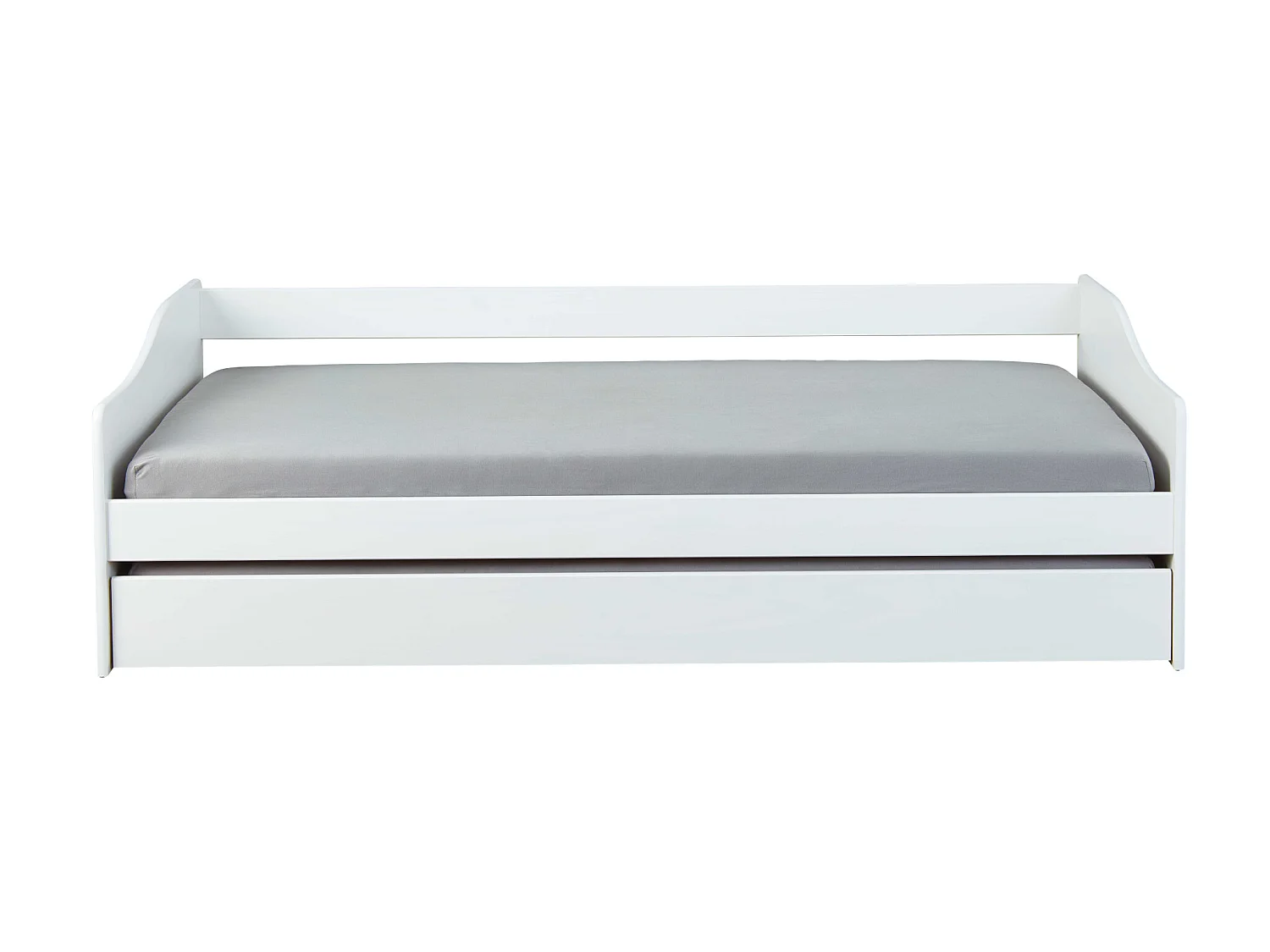 Lit gigogne en bois massif blanc avec sommier à lattes intégré 90x200 - LT12120